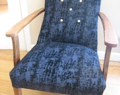 Upcycled Vintage Mid Century Sitting / Bedroom Chair reupholstered in buttoned navy fabric and piping