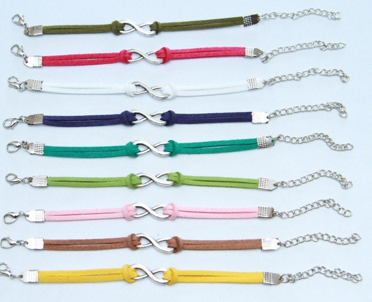 Letter 8 Infinity Wish Bracelet, Karma Bracelet - Antique Silver Charm Bracelet, Colorful Flocking Leather Bracelet, Friendship gift