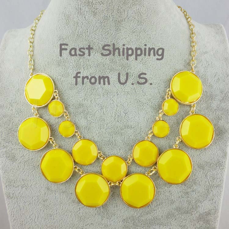 Bubble Necklace Yellow Statement necklace jewelry jewlery Jcrew style Bib Necklace Chunky Necklace Choker Necklace Beaded Jewelry