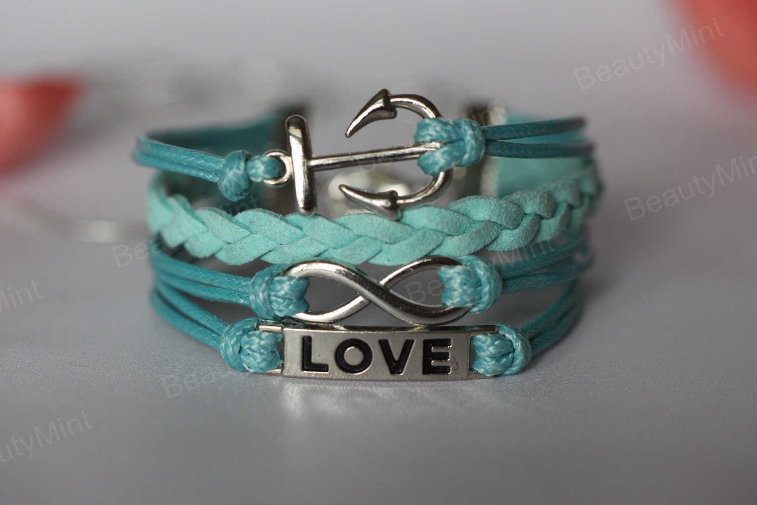 Infinity love anchor  Bracelet -anchor love bracelet with Infinity charm, mint bracelet for girlfriend &BFF