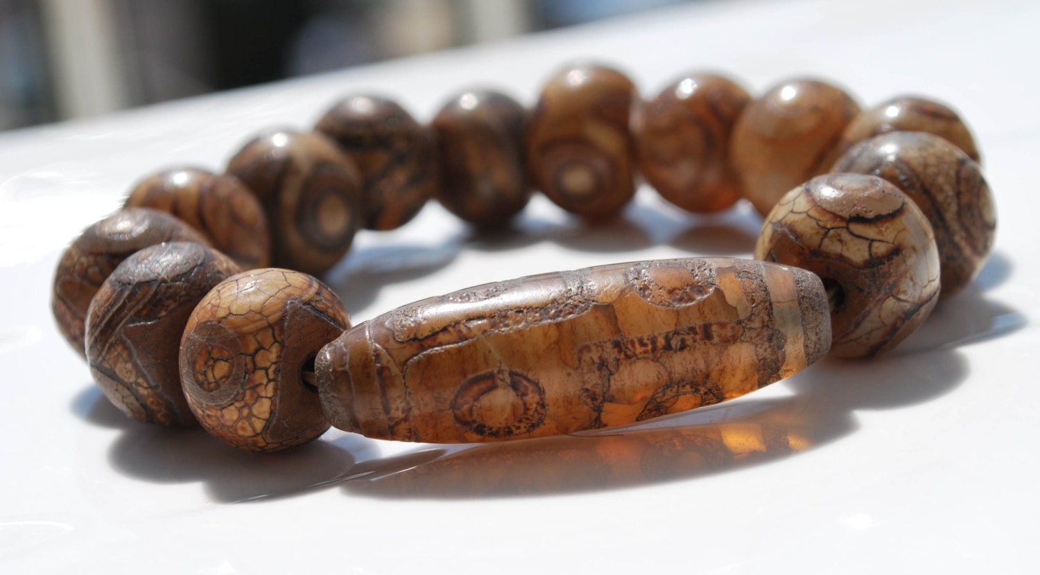 Natural Ancient Genuine Tibetan 3 and 9 Eye Dzi Bead Mala Bracelet / Meditation / Handmade / Natural / Yoga / Zen / Spiritual / Travel