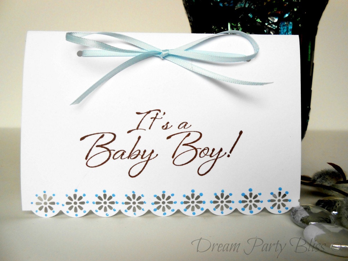 Baby announcements Boy Hand painted with blue accents  Beautiful white cardstock Cards with matching envelopes