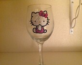 custom wineglass or beer mug with Hello Kitty embellished with Swarovski crystals