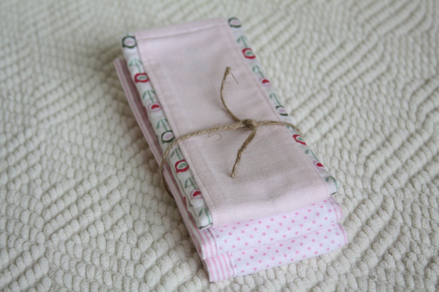 Set of 3 Baby Burp Cloths - Handmade Pink and Floral baby girl burp rags