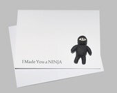 Ninja brooch pin wearable jewelry gift-paper goods-polymer clay-cute, funny blank presentation note card-black, grey, white