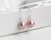Pearl Earrings, Swarovski Crystal Pearl, Powder Rose, Sterling Silver Earwires. Gift for Her. Bridal. Bridesmaid. SE014.