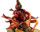 Pixie 'Jester' - hand crafted leather sculpture figurine - fantasy character - ornament -  mini size