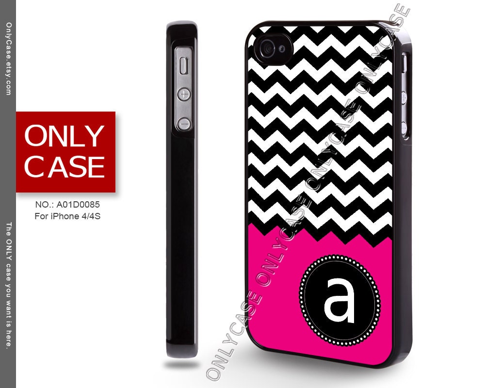 iPhone 4 Case, iPhone 4S Case, Black White Chevron, Monogram, Custom, Personalized Covers, iPhone Case, Case for iPhone - A01D0085