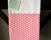 100% Cotton White Tea Towel with Modern Pink and Cream Polka Dot Fabric Accent