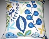 18 x 18 Designer Pillow Cover -- blues, greens, yellows, and white