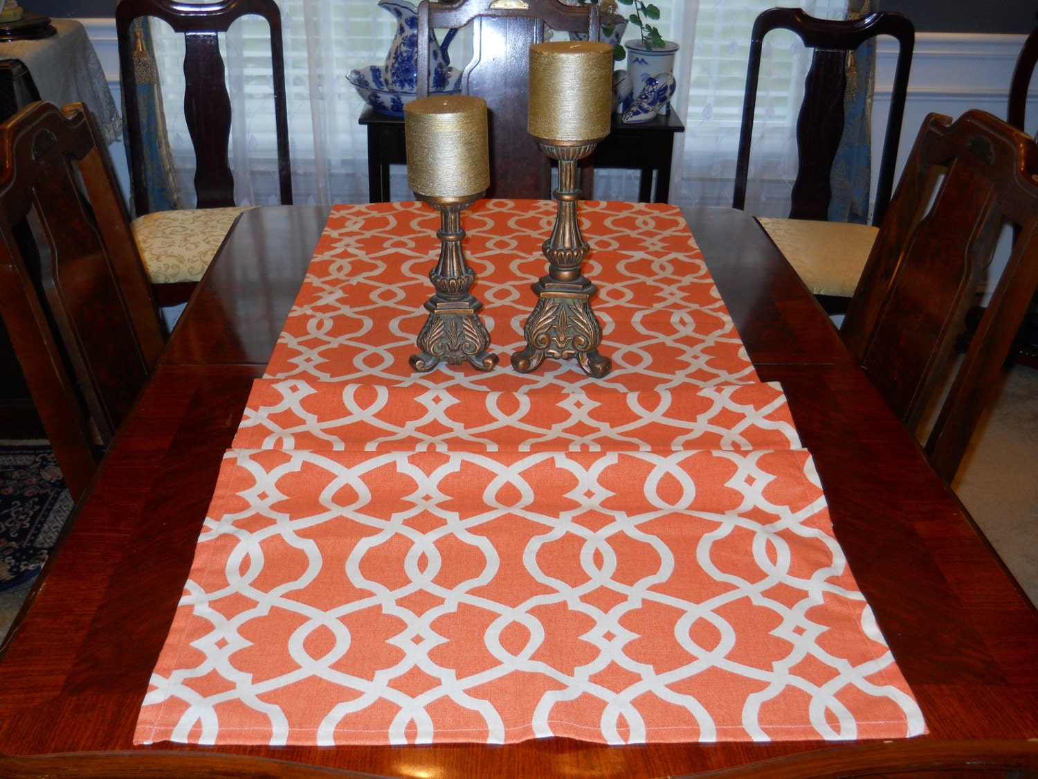 Coral Tangerine Table Runner, Decorative Table Drape, 25''x87'' Buffet Banquet Scarf, Serving, Dresser Scarf, Table Linen