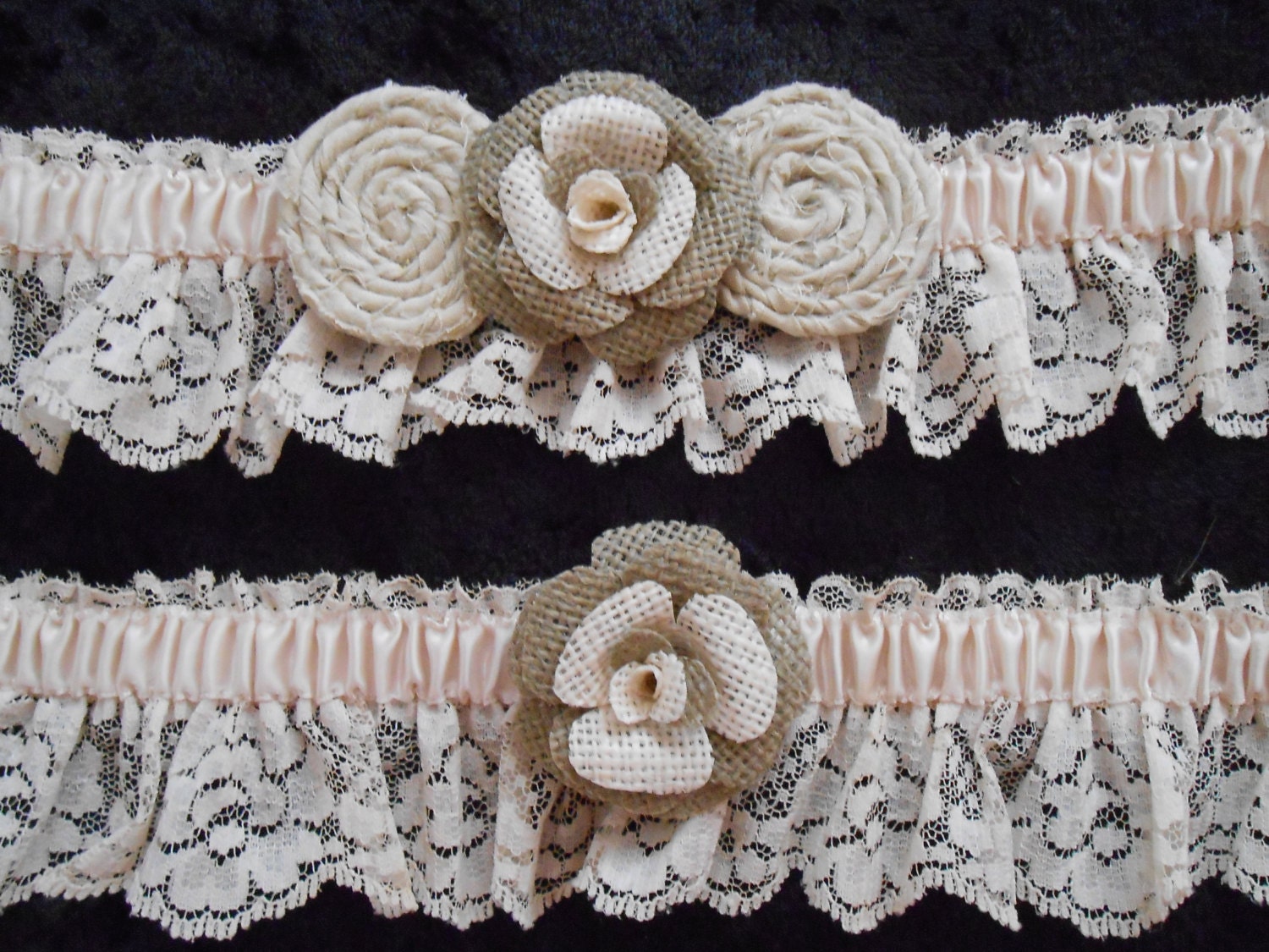 Beautiful Rustic Country Western UNIQUE Wedding Burlap Lace Rosettes Cottage Rose Ring Pillow Flower Bridal Garter Belt Handmade