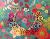 Unique Cute Peace and Love Rainbow Charm Bracelet perfect for summer- Indie/Hippie/Boho/folk/Hipster/Punk/Rock/Surf