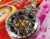 silver Antique mechanical Pocket Watch Necklace Chain fashion Metal delicacy flower wp020