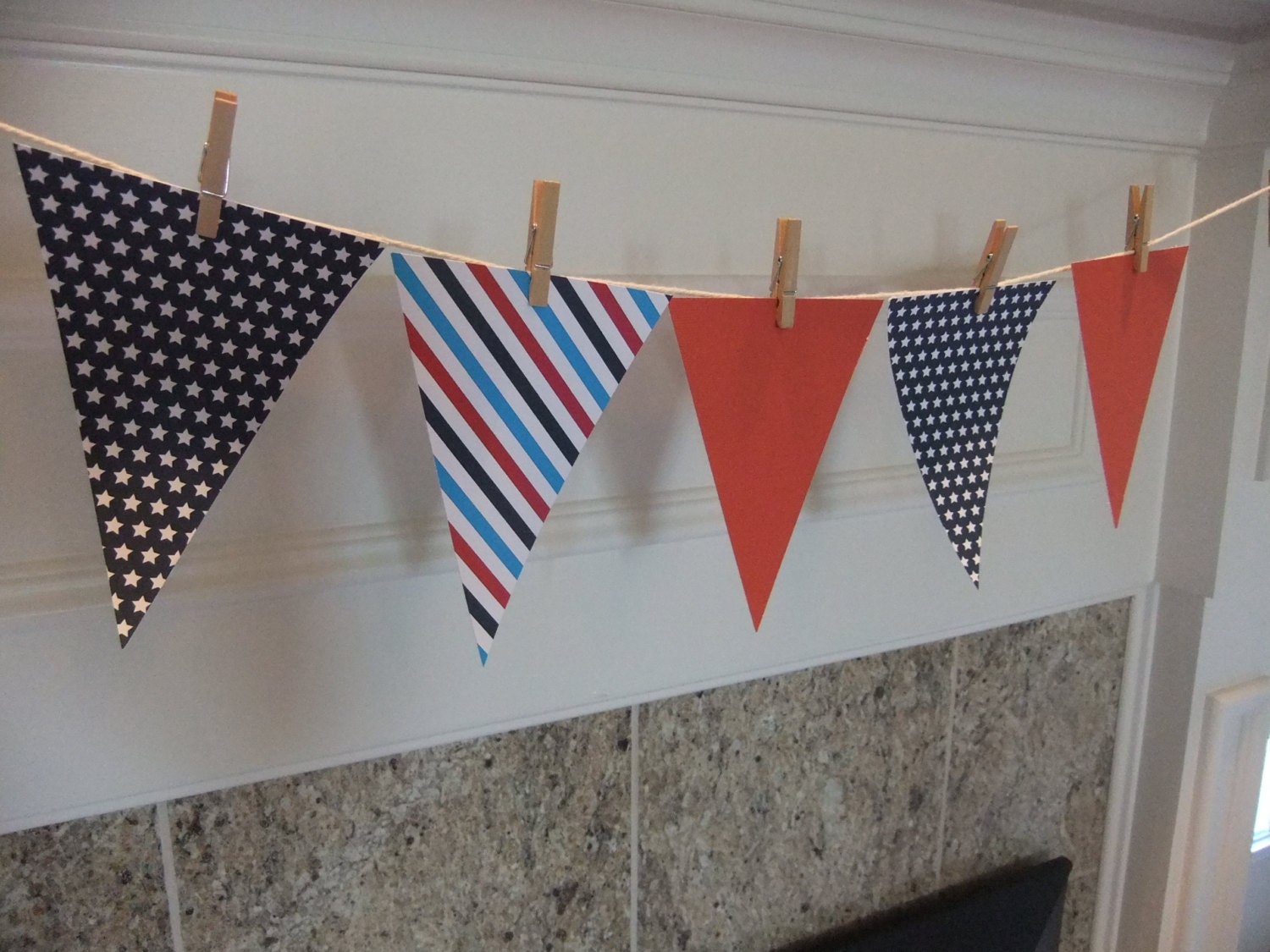 Patriotic Paper Bunting Banner-  QTY 12- 5 x 7- July 4th, Memorial Day, Labor Day, Party, Holiday, Celebrations