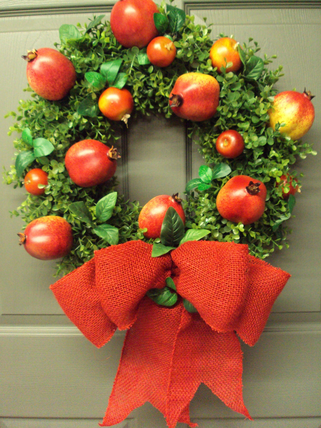 Summer Wreath, Front Door Wreath, Pomegranate Wreath, Home Decor, Kitchen Wreath, Box Wood Wreath