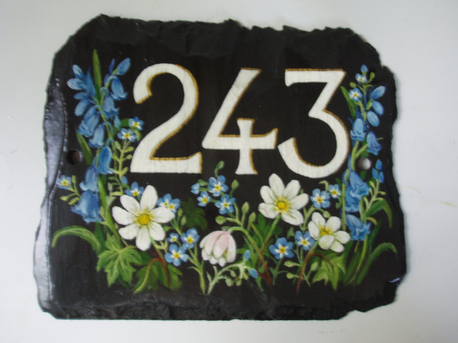 Uniquely designed and handpainted natural slate house number or door plaque.