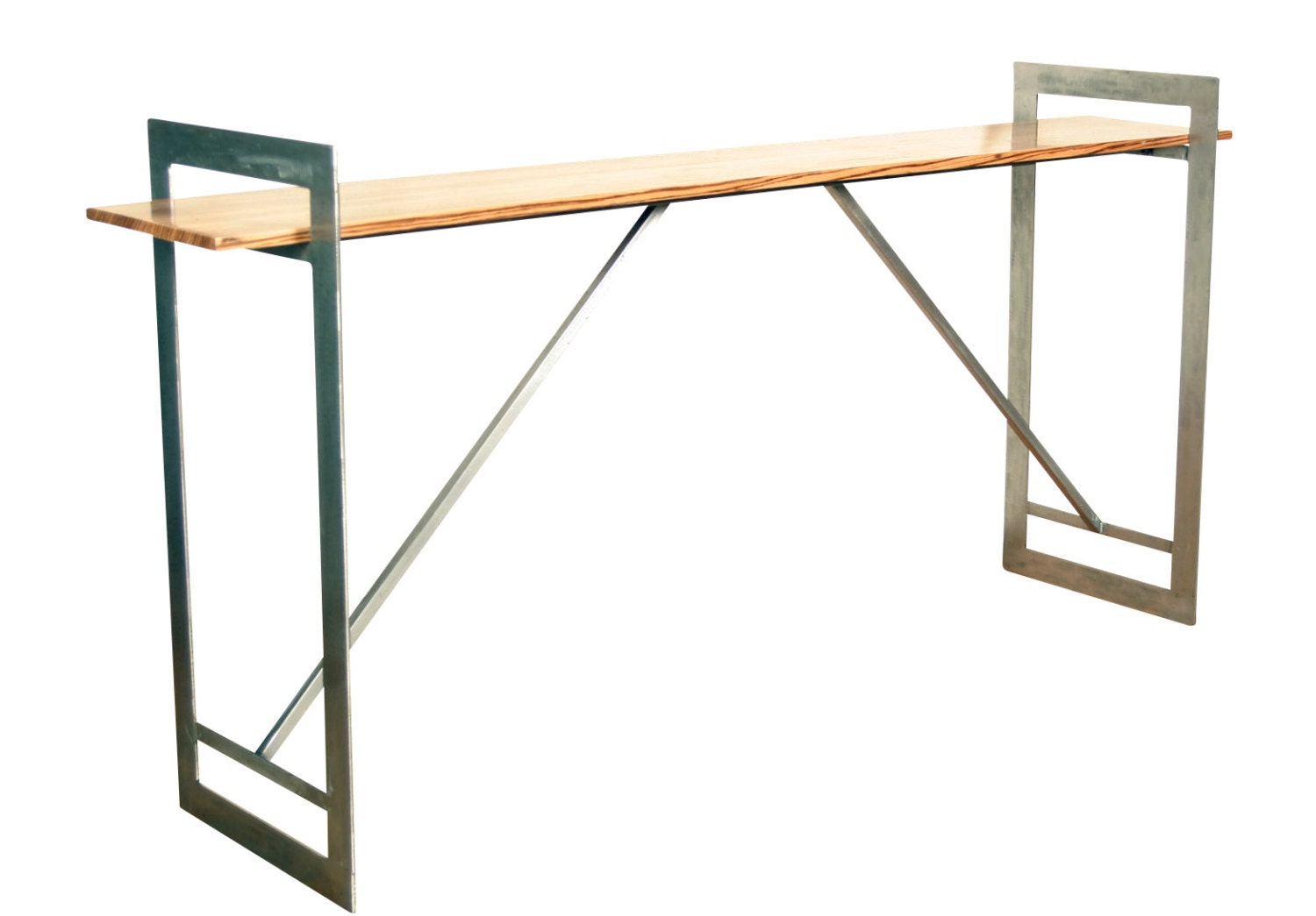 Custom Modernist Steel and Zebrawood Console Sofa Table