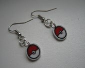 Pokemon 'Pokeball' Dangle Earrings, Handmade & Illustrated