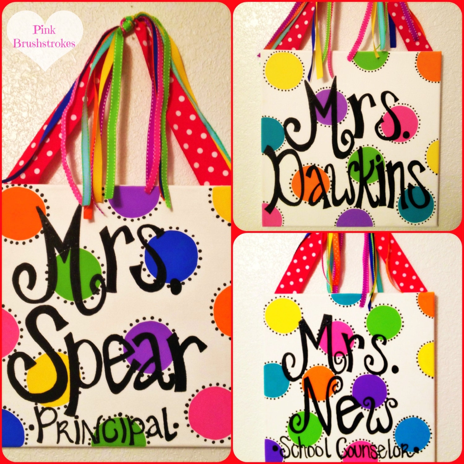 Hand Painted Personalized Colorful Polka Dot Name Canvas Wall Art or Door Hanger