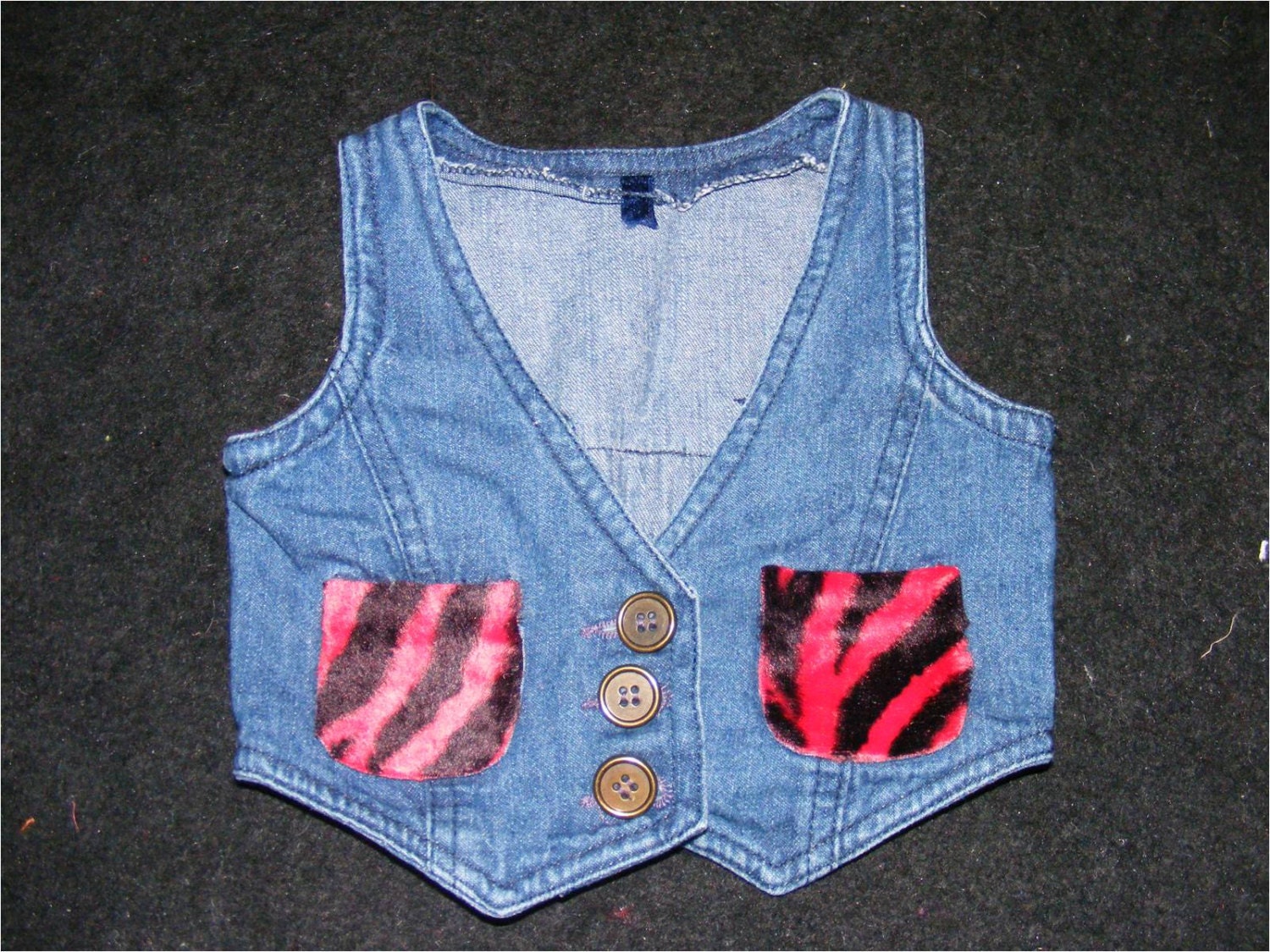 BABY Punk Tiger/Zebra 'Starter' Jacket, denim waistcost, vest, red fur pockets, smart punk kids, uk seller