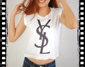 New YSL Yves Saint Laurent Fashion Punk Rock Crop Women Tank Top Vest Singlet T-shirt S M L