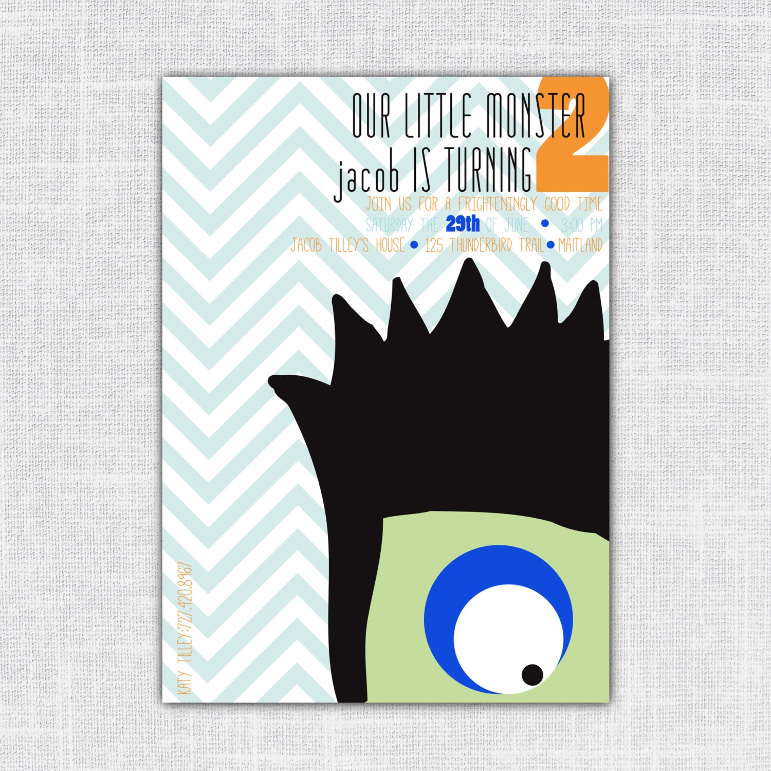 Frank Monster Birthday or Halloween Party Invitation (5x7, digital file)