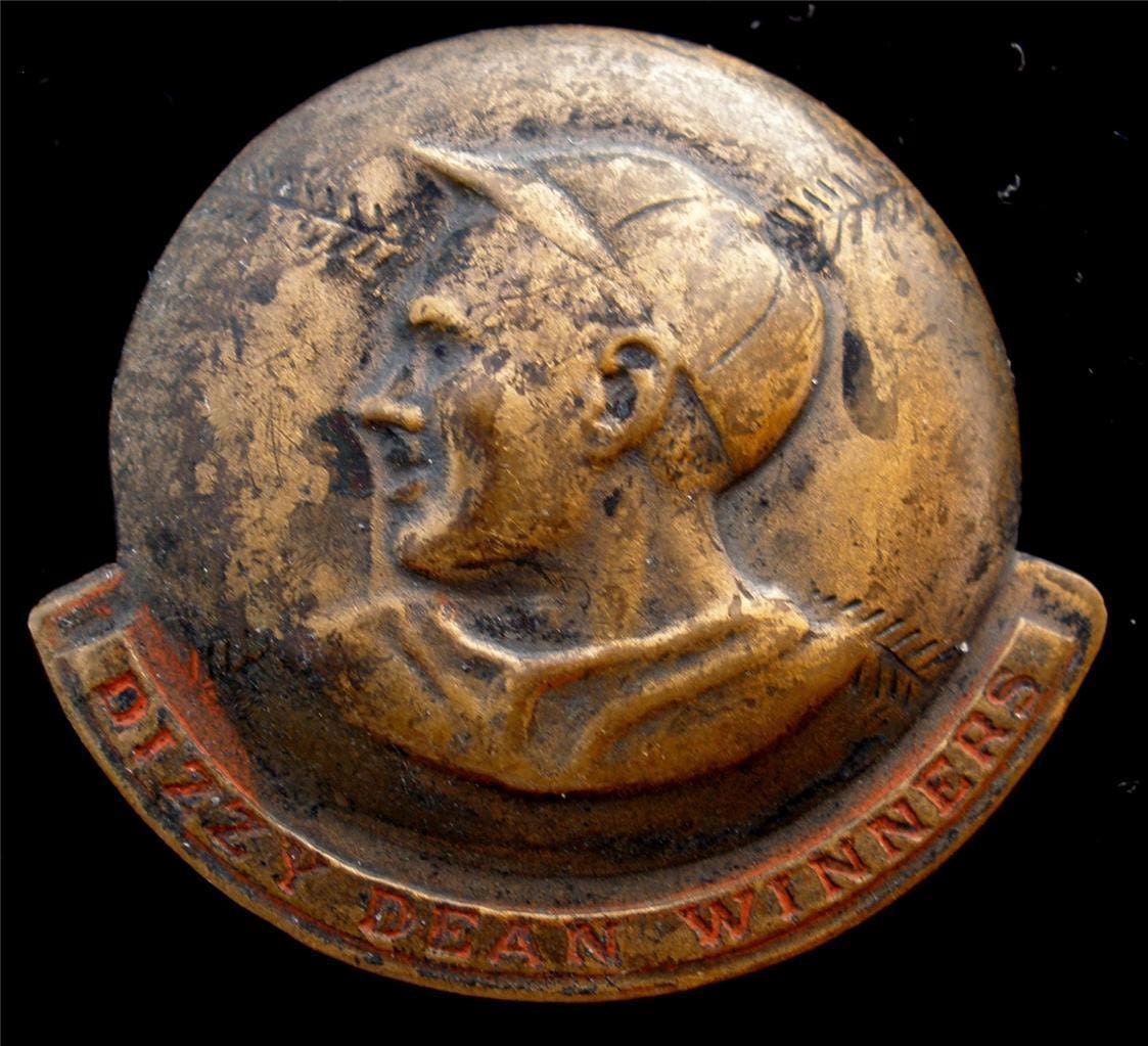 Vintage Dizzy Dean Winners Badge Pin Baseball Sports Memorial Red Enamel Brooch