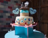 Handmade Wedding Cake Topper with Love Birds in a Nest and a Teal Ribbon