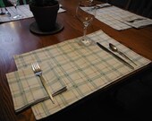 Set of 4 Reversible Cloth Placemats with 4 Matching Napkins - repurposed bedsheets - blue plaid