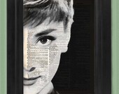 Audrey Hepburn portrait Right art print, dictionary Art, Book Art, wall Decor, Wall Art Mixed Media Collage