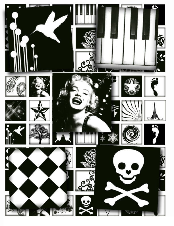 75 x 83 Scrabble Size Black and White Things and Nature Images Digital Collage Sheet