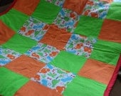 Orange & Green Dino Quilt with Soft Blue Minky Back
