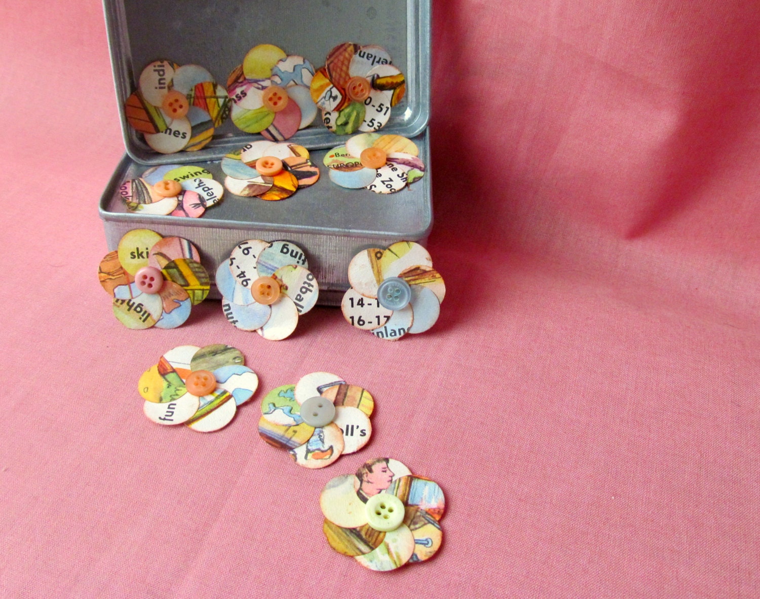 Fancy flowers: 12 handmade, upcycled, vintage, self-adhesive flowers