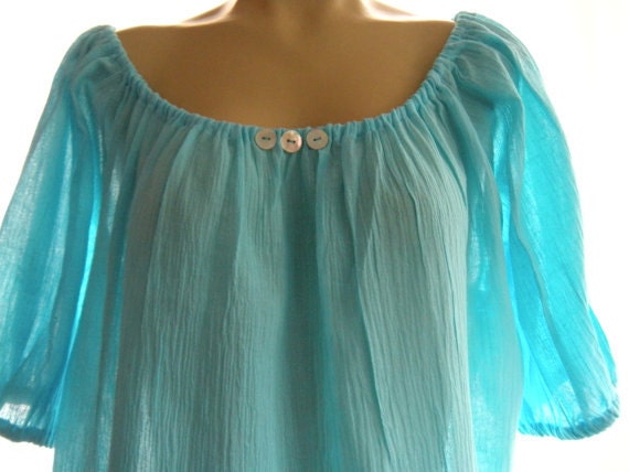 Grand Opening Sale...Cotton gauze..Sweet Turquoise....Peasant blouse... Summer blouse.. Size M-L-XL...Easy breezy collection..Many colors.