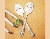 TWO Vintage Spoon Garden Herb Markers - Antique Silver Plated - Hand Stamped - Rustic - Custom