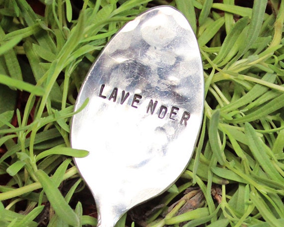 Spoon Garden Herb Markers - LAVENDER - Vintage Antique Silver Plated - Hand Stamped - Rustic - Art - Label
