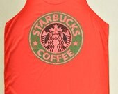 Red Neon  Starbucks  tank top Tunic Unisex Shirt men Vest Women Sleeveless Singlet T-Shirt Size  L