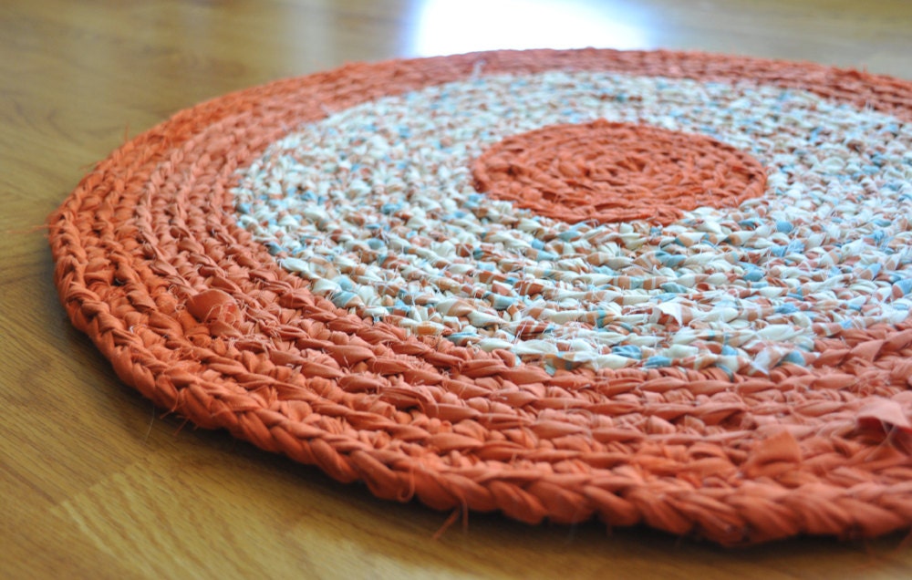 Orange Crochet Rug Washable Ecofriendly Upcycled