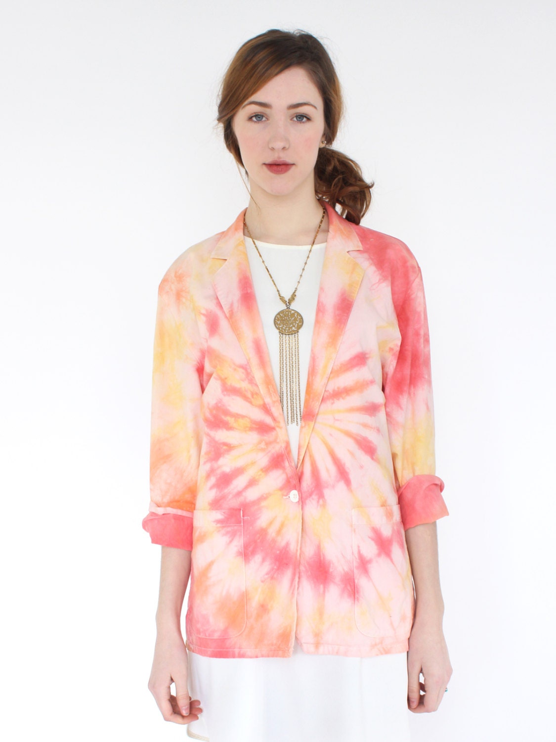 vintage 1980's PEACH SWIRL tie dye cotton summer blazer jacket