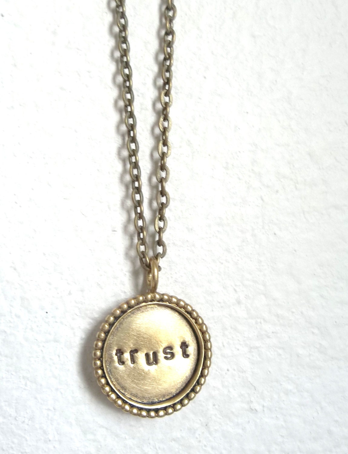 trust - Hand Stamped Textured Brass Necklace - READY to SHIP