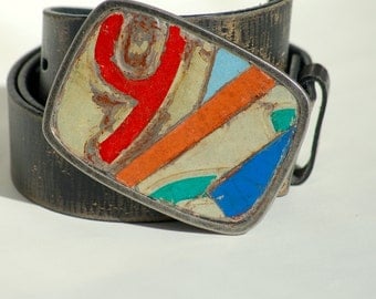 Giant Buckle Nine 6 Vintage License Plate Metal Mosaic
