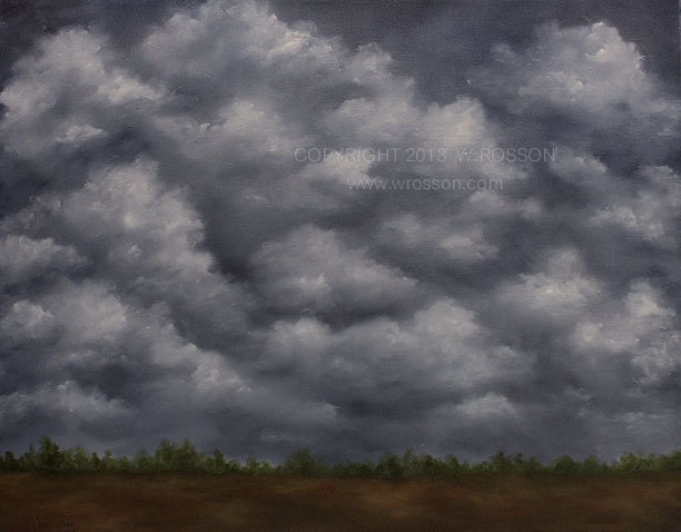 Tennessee Rains, Dark Clouds, Thunder Storm, Earthy, Southern Landscape, Winjimir,  Original Painting, Home Decor, Fine Art.