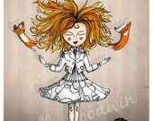 Cat Art Print - Poppet Juggling Kittens in the Night Circus - A4 cat illustration