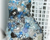 Fabric Cat Doll Crazy Patchwork  Blue Embroidered Valentine