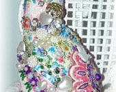 Fabric Cat Doll Pink Hand Embroidered Crazy Quilt
