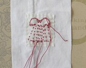 Tiny art quilt,  embroidered, stitched cloth, wee dress