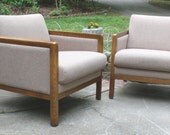 Mid Century Pair Wood Trim Like Baughman Chairs