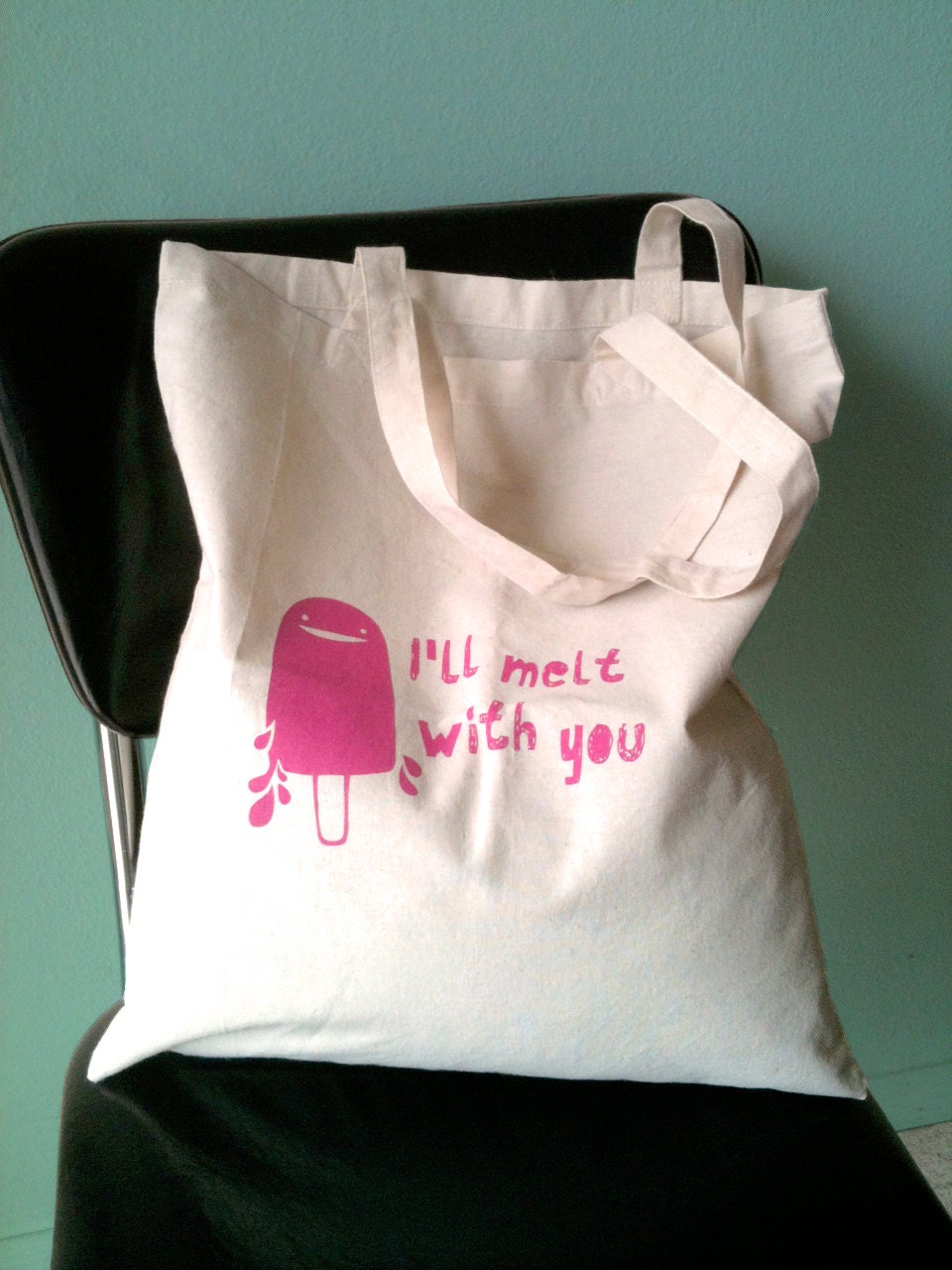 Melt With You, popsicle tote in color bubblegum pink ink on natural color cotton tote by Anna Tillett Designs