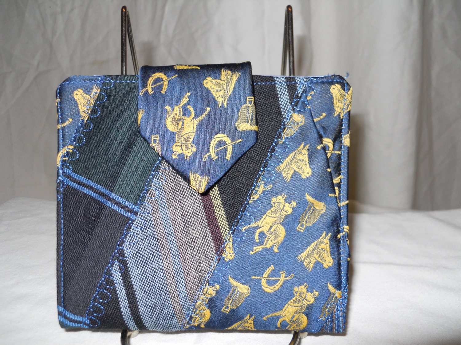 Diagonal Blues Vintage Upcycled Mens Tie Bifold Wallet or Card Holder